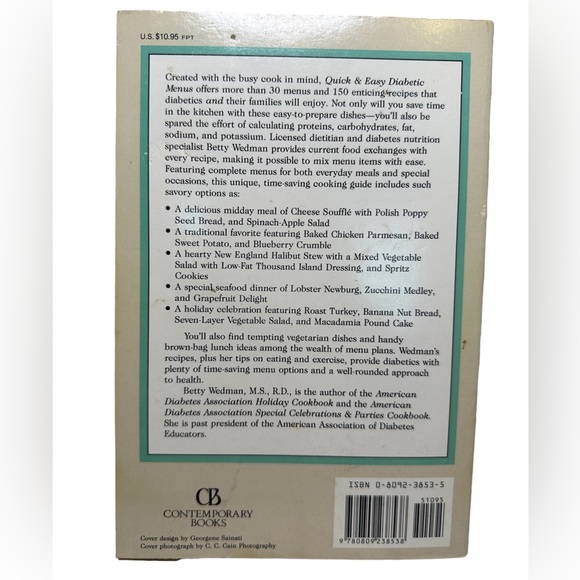Quick & Easy Diabetic Menus Cookbook by Betty Wedman M.S., R.D. - Picture 6 of 6